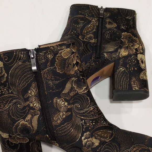 Black and Gold Embroidered Franco Sarto Heeled Boots - Picture 7 of 11